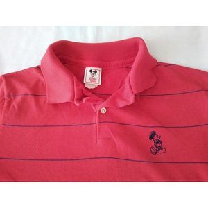Disney Men's Size Medium Red Stripe Short Sleeve Polo Shirt Embroidered Mickey